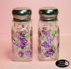 Hand Painted Salt & Pepper Shakers - Purple Forget-Me-Nots - Original Designs by Cathy Kraemer