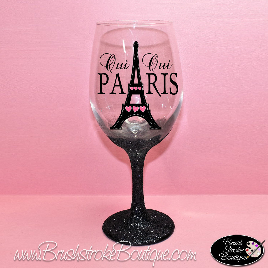 Hand Painted Wine Glass - Oui Oui Paris - Original Designs by Cathy Kraemer