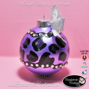 Hand Painted Ornament - Glass Ball Ornament -Leopard Bling - Original Designs by Cathy Kraemer