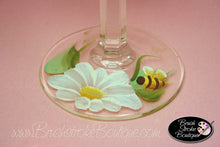 Hand Painted Wine Glass - Daisies and Bees - Original Designs by Cathy Kraemer
