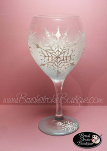 Hand Painted Wine Glass - Frosty Snowflakes - Original Designs by Cathy Kraemer