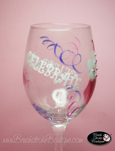 Hand Painted Wine Glass - Blinged Out Cupcake - Original Designs by Cathy Kraemer
