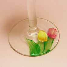 Hand Painted Wine Glass - Spring Tulips - Original Designs by Cathy Kraemer