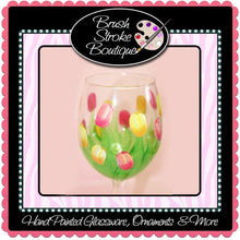 Hand Painted Wine Glass - Spring Tulips - Original Designs by Cathy Kraemer