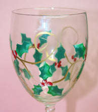 Hand Painted Wine Glass - Happy Holly Days - Original Designs by Cathy Kraemer