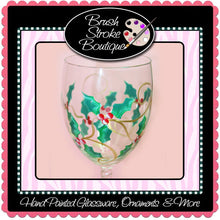 Hand Painted Wine Glass - Happy Holly Days - Original Designs by Cathy Kraemer