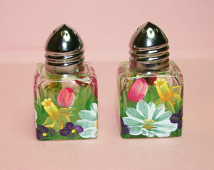 Mini Hand Painted Salt & Pepper Shakers - Spring Bouquet - Original Designs by Cathy Kraemer