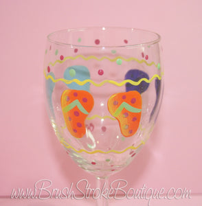 Hand Painted Wine Glass - Flip Flops - Original Designs by Cathy Kraemer