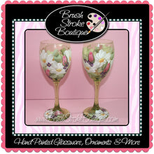 Hand Painted Wine Glass - Daisy Garden - Original Designs by Cathy Kraemer