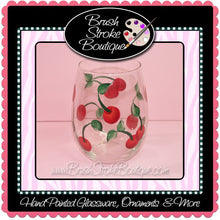 Hand Painted Wine Glass - Cherries Jubilee - Original Designs by Cathy Kraemer