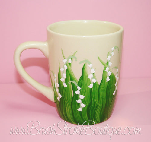 Hand Painted Coffee Mug - Lily of the Valley - Original Designs by Cathy Kraemer