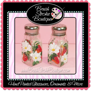 Hand Painted Salt & Pepper Shakers - Strawberries 'N' Daisies - Original Designs by Cathy Kraemer