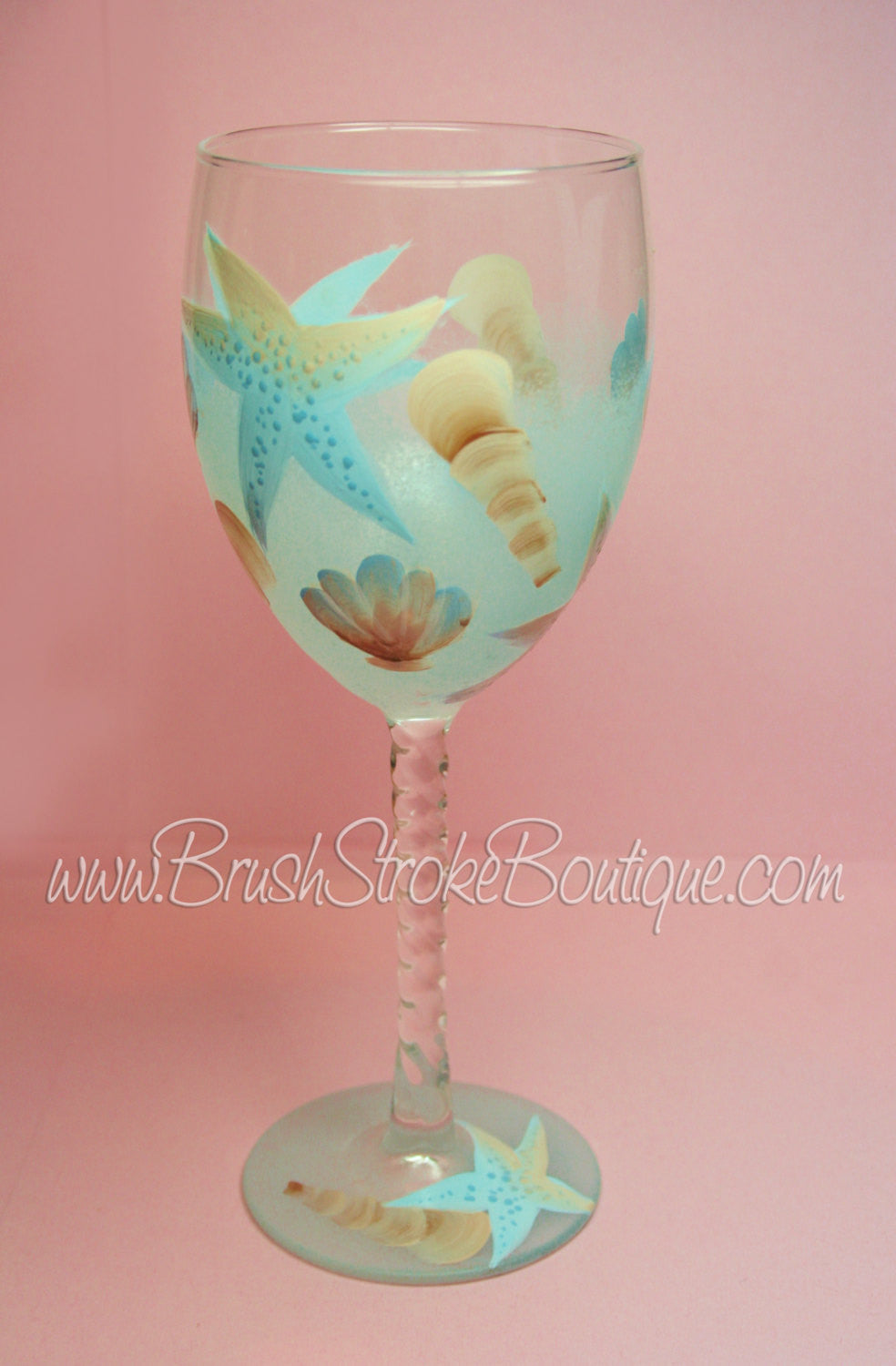 Hand Painted Wine Glass - Sea Shells - Original Designs by Cathy Kraemer