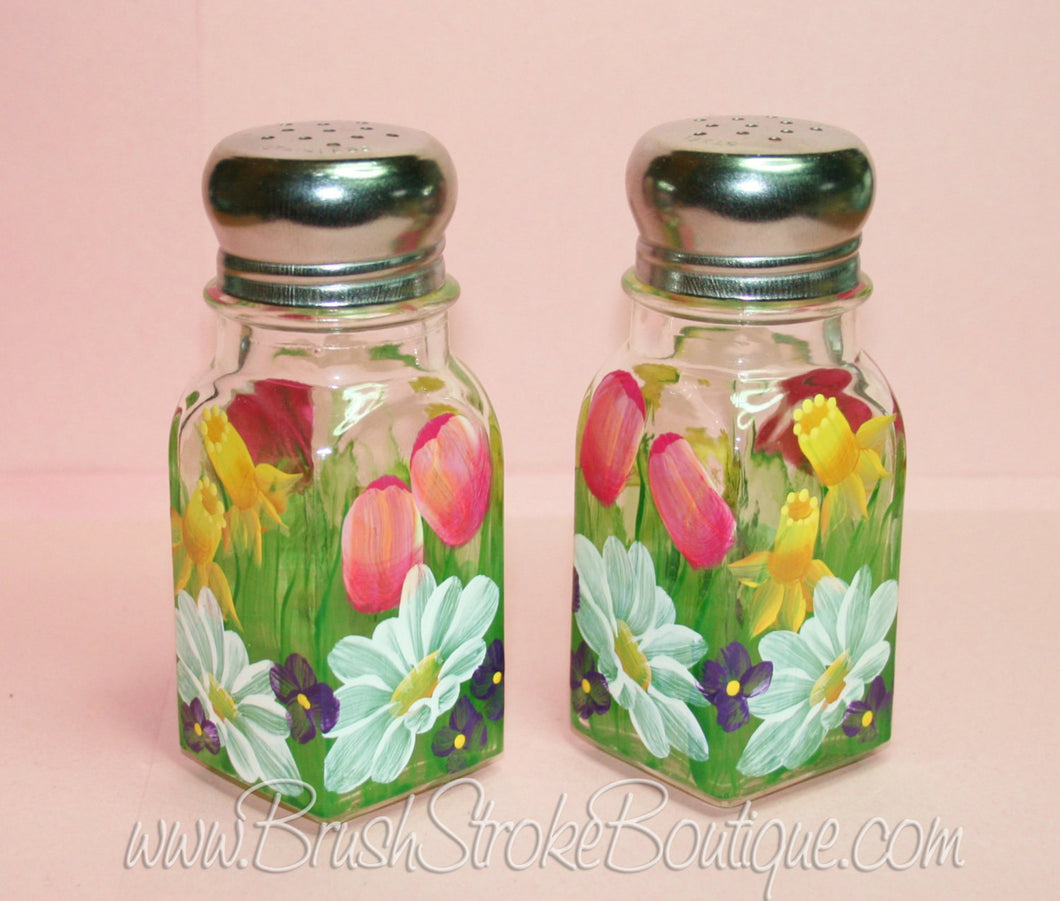 Hand Painted Salt & Pepper Shakers - Spring Bouquet - Original Designs by Cathy Kraemer