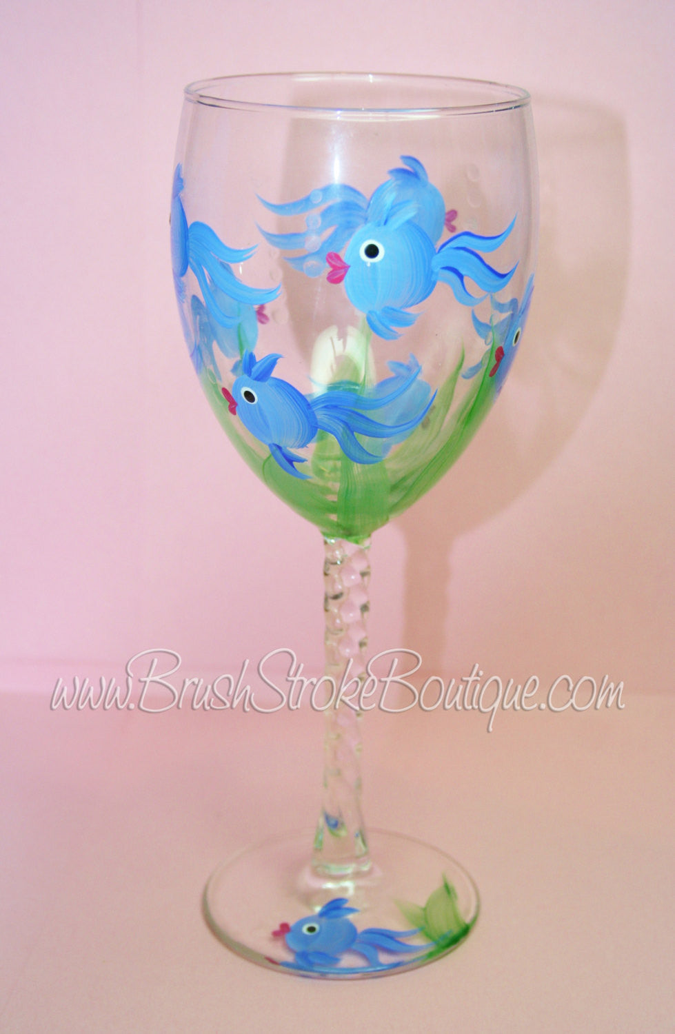 Hand Painted Wine Glass - Somethings Fishy - Original Designs by Cathy Kraemer
