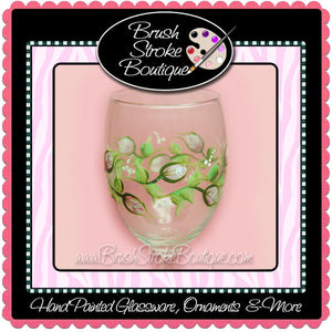 Hand Painted Wine Glass - Rosebuds - Original Designs by Cathy Kraemer