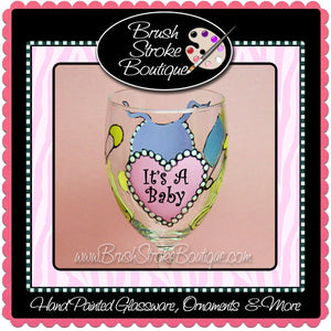 Hand Painted Wine Glass - Its A Baby - Original Designs by Cathy Kraemer