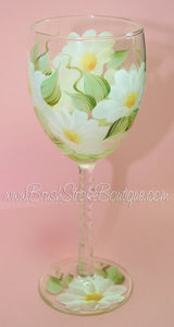 Hand Painted Wine Glass - Daisies - Original Designs by Cathy Kraemer