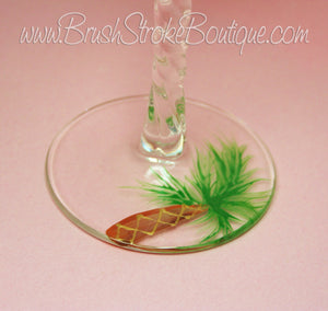 Hand Painted Wine Glass - Palm Tree - Original Designs by Cathy Kraemer
