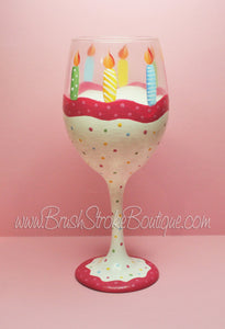 Hand Painted Wine Glass - Birthday Cake - Original Designs by Cathy Kraemer