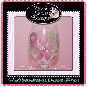 Hand Painted Wine Glass - Celebrate Life Breast Cancer - Original Designs by Cathy Kraemer