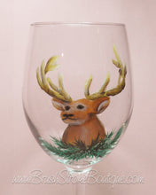 Hand Painted Wine Glass - Deer Head - Original Designs by Cathy Kraemer