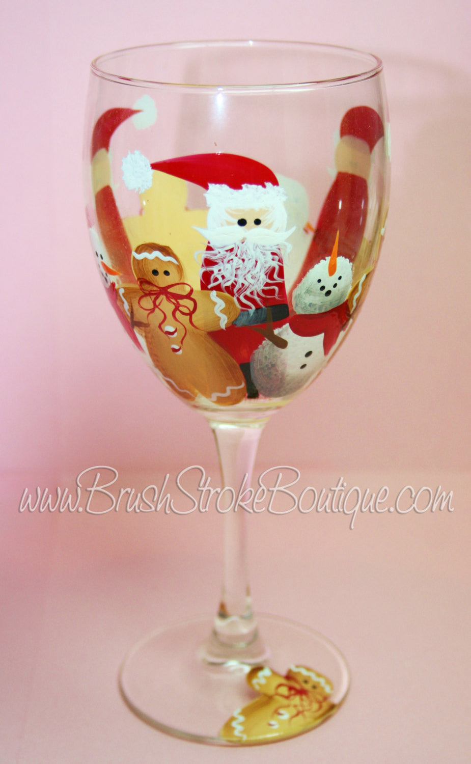 Hand Painted Wine Glass - Santas Crew - Original Designs by Cathy Kraemer
