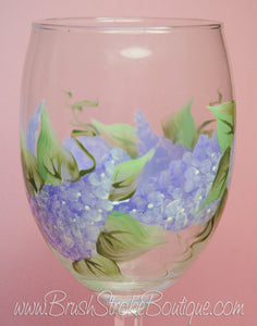 Hand Painted Wine Glass - Lilacs - Original Designs by Cathy Kraemer