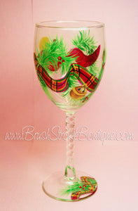 Hand Painted Wine Glass - Scotch Plaid - Original Designs by Cathy Kraemer