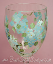 Hand Painted Wine Glass - Blue Forget Me Nots - Original Designs by Cathy Kraemer