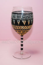 Hand Painted Wine Glass - Aztec Tribal Pastel Orange - Original Designs by Cathy Kraemer