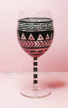 Hand Painted Wine Glass - Aztec Tribal Pastel Pink - Original Designs by Cathy Kraemer