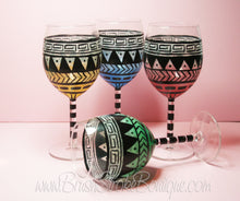Hand Painted Wine Glass - Aztec Tribal Pastel - Original Designs by Cathy Kraemer