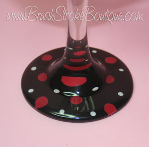Hand Painted Wine Glass - Lucky Ladybug - Original Designs by Cathy Kraemer