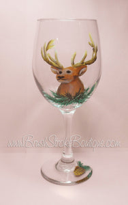 Hand Painted Wine Glass - Deer Head - Original Designs by Cathy Kraemer