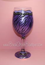 CUSTOM Hand Painted Wine Glass for chi_chi_xoxo - Zebra Bling Purple