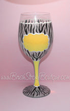 Hand Painted Wine Glass - Yellow Zebra Message - Original Designs by Cathy Kraemer