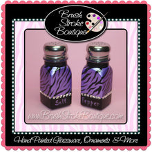 Hand Painted Salt & Pepper Shakers - Purple Zebra Bling - Original Designs by Cathy Kraemer