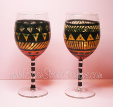 Hand Painted Wine Glass - Aztec Tribal Orange - Original Designs by Cathy Kraemer