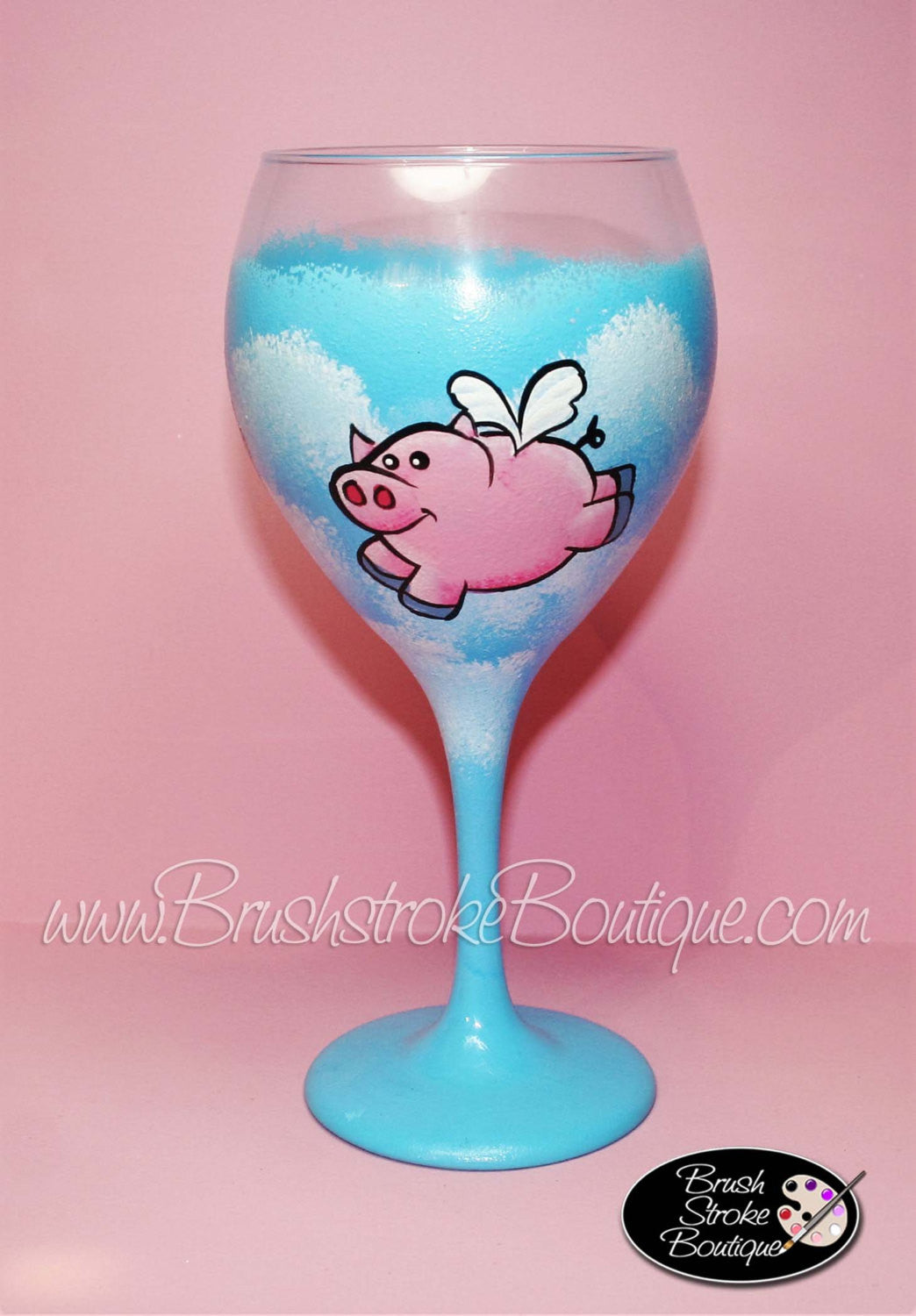 Hand Painted Wine Glass - When Pigs Fly - Original Designs by Cathy Kraemerccasions
