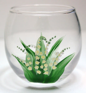 Hand Painted Wine Glass - Lily of the Valley - Original Designs by Cathy Kraemer
