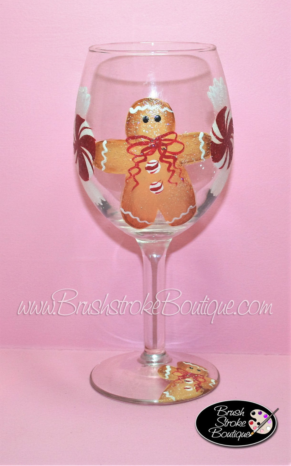 Hand Painted Wine Glass - Gingerbread - Original Designs by Cathy Kraemer
