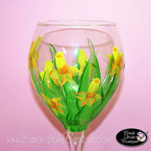 Hand Painted Wine Glass - Spring Daffodils - Original Designs by Cathy Kraemer