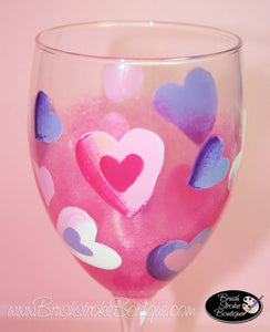 Hand Painted Wine Glass - Heart to Hearts - Original Designs by Cathy Kraemer