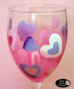 Hand Painted Wine Glass - Heart to Hearts - Original Designs by Cathy Kraemer