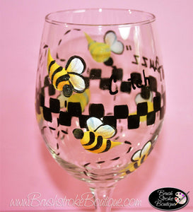 Hand Painted Wine Glass - Catch The Buzz - Original Designs by Cathy Kraemer